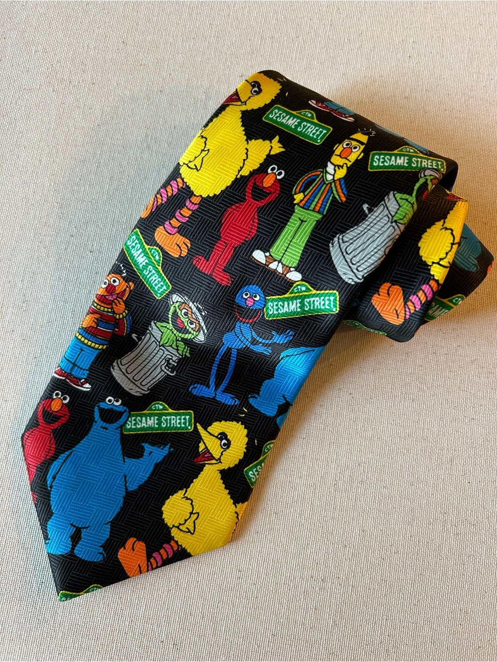 Sesame Street Black Tie Multicolor Big Bird, Cookie Monster, Grover, Grouch Elmo